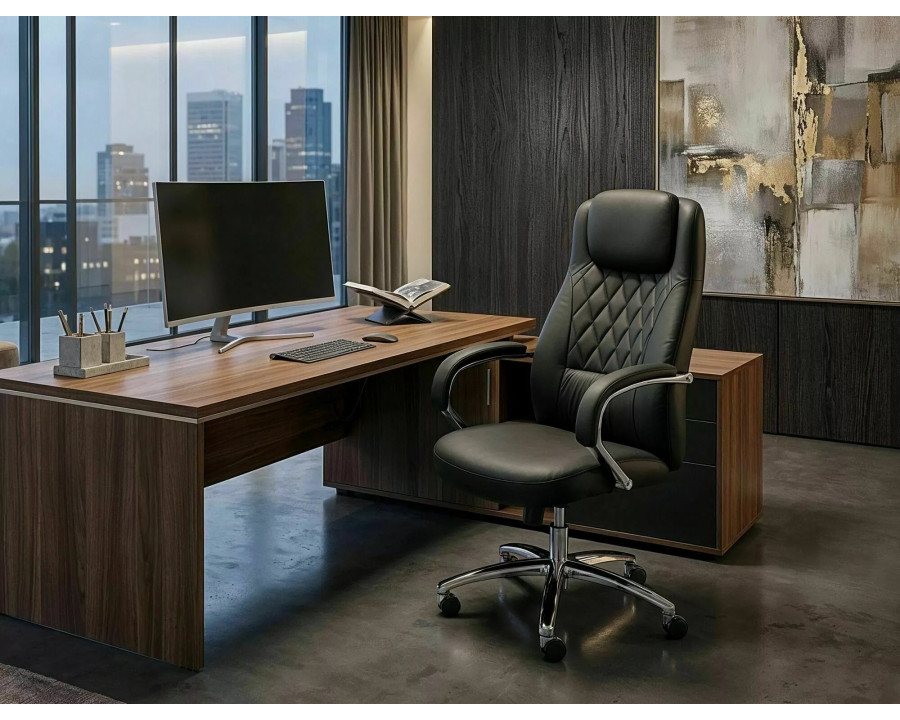 Крісло офісне комп'ютерне поворотне Q-07 Чорна екошкіра / Хром каркас