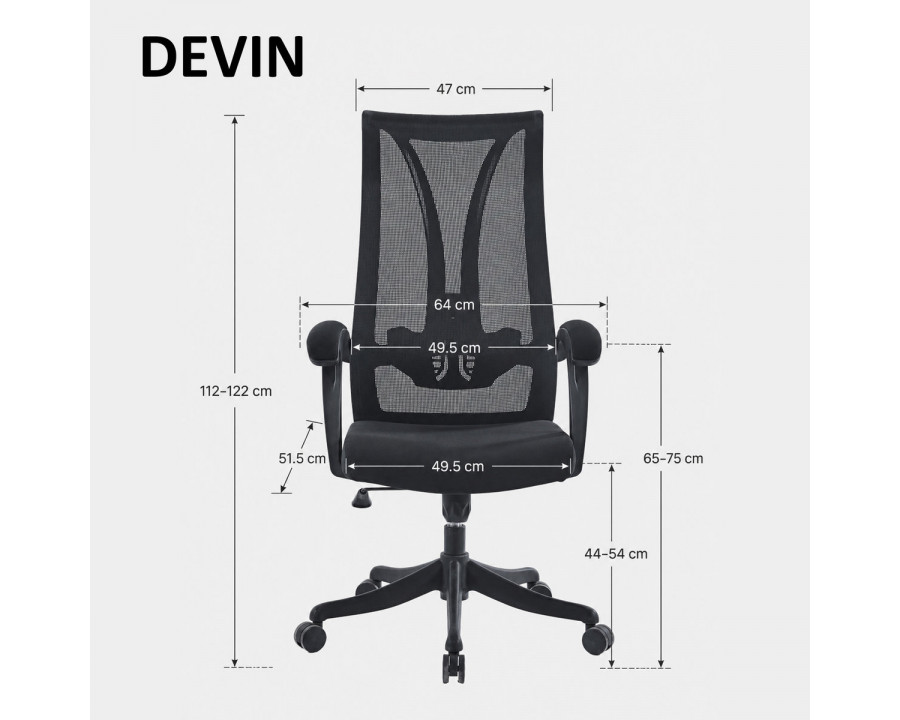 Крісло комп'ютерне DEVIN чорне / чорний каркас