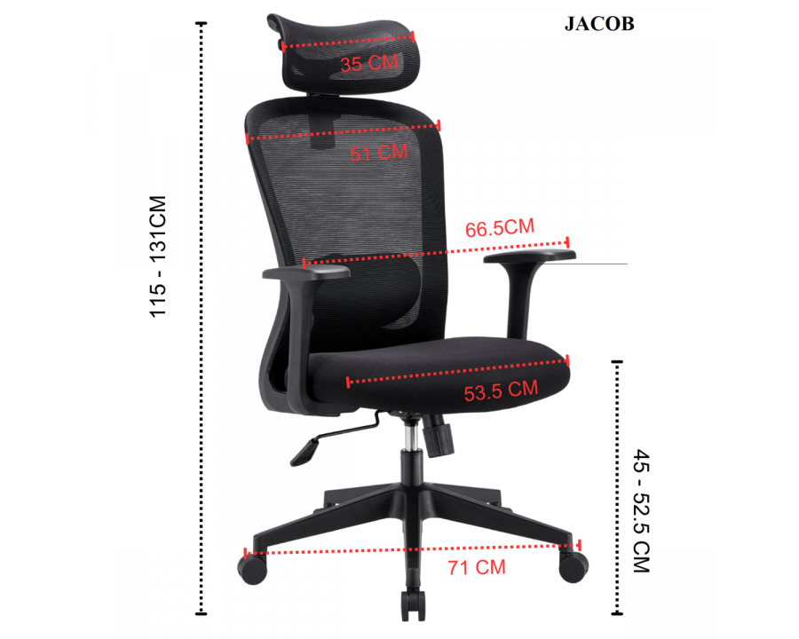 Крісло комп'ютерне JACOB чорна тканина/чорний каркас