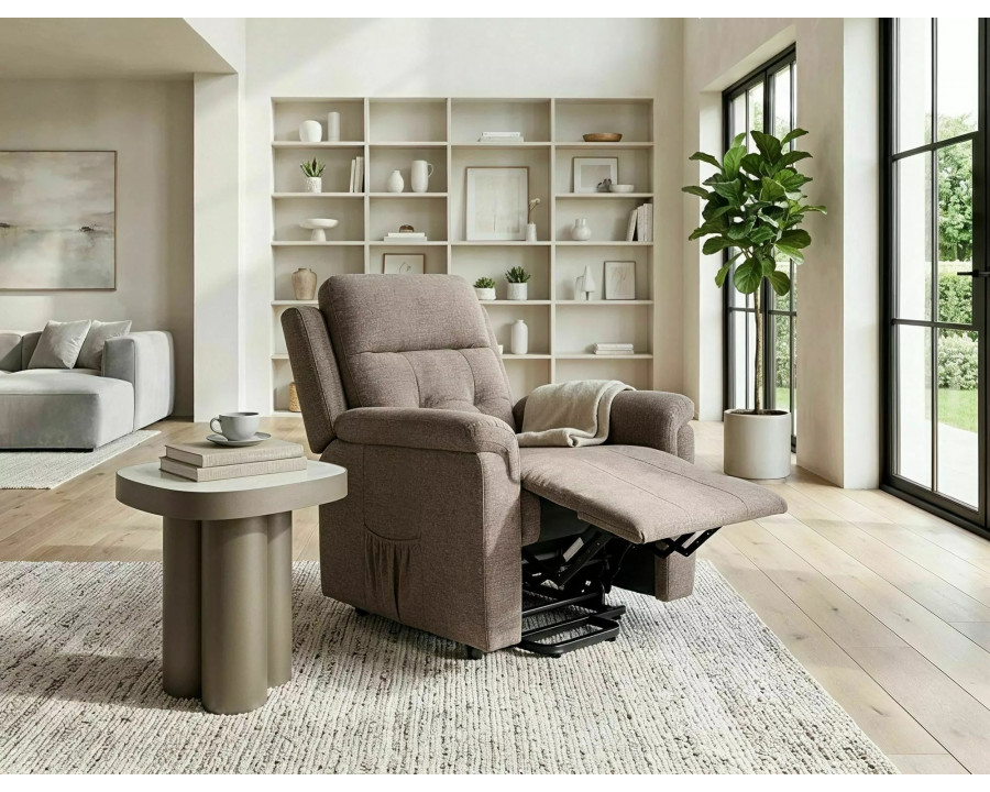 Крісло-вертикалізатор Morgan Raven Темно-бежева тканина / Чорний каркас