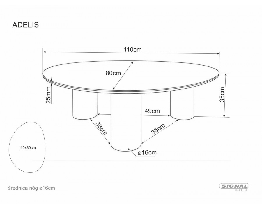 Стіл журнальний кавовий Adelis 110×80 см Білий / Дуб