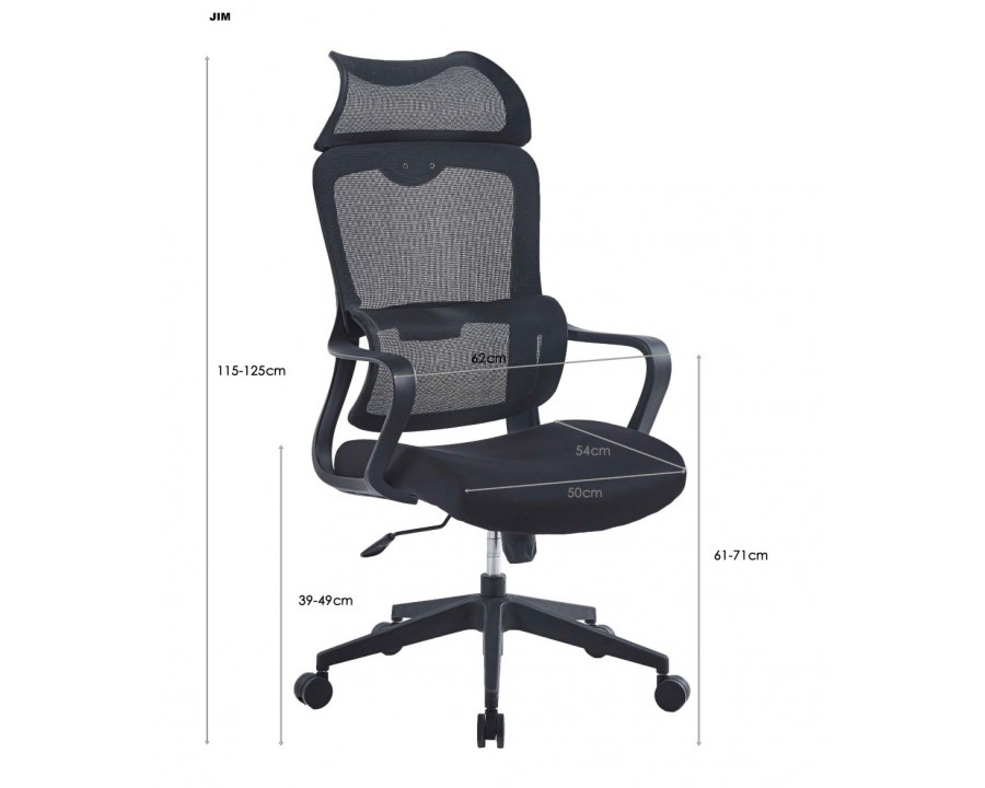 Крісло комп'ютерне JIM Чорне / Чорний каркас  
