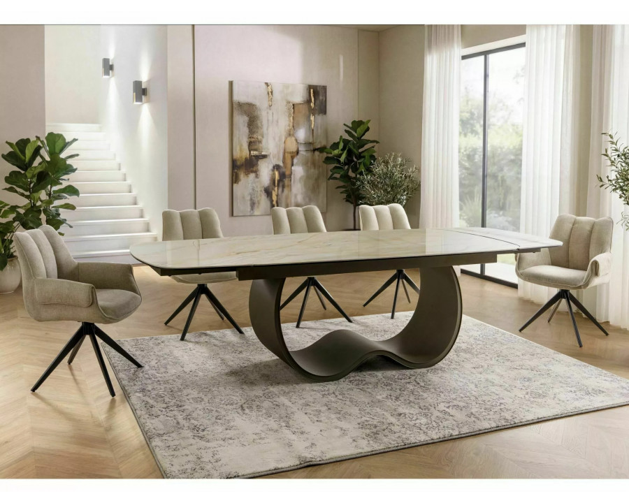 Стіл обідній кухонний розкладний Casablanca Ceramic (198–274)×98 см Кераміка Беж / Мідний каркас