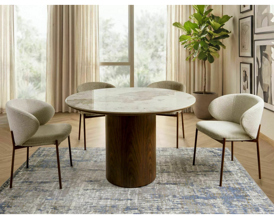 Стіл обідній кухонний Rondo Ceramic ø120 см МДФ + кераміка Білий / Горіх каркас