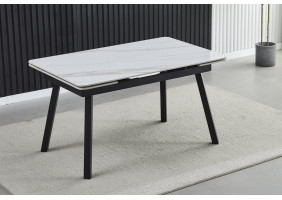Стіл обідній розкладний MADRID CERAMIC 140(200)*85 білий глянець / чорний каркас