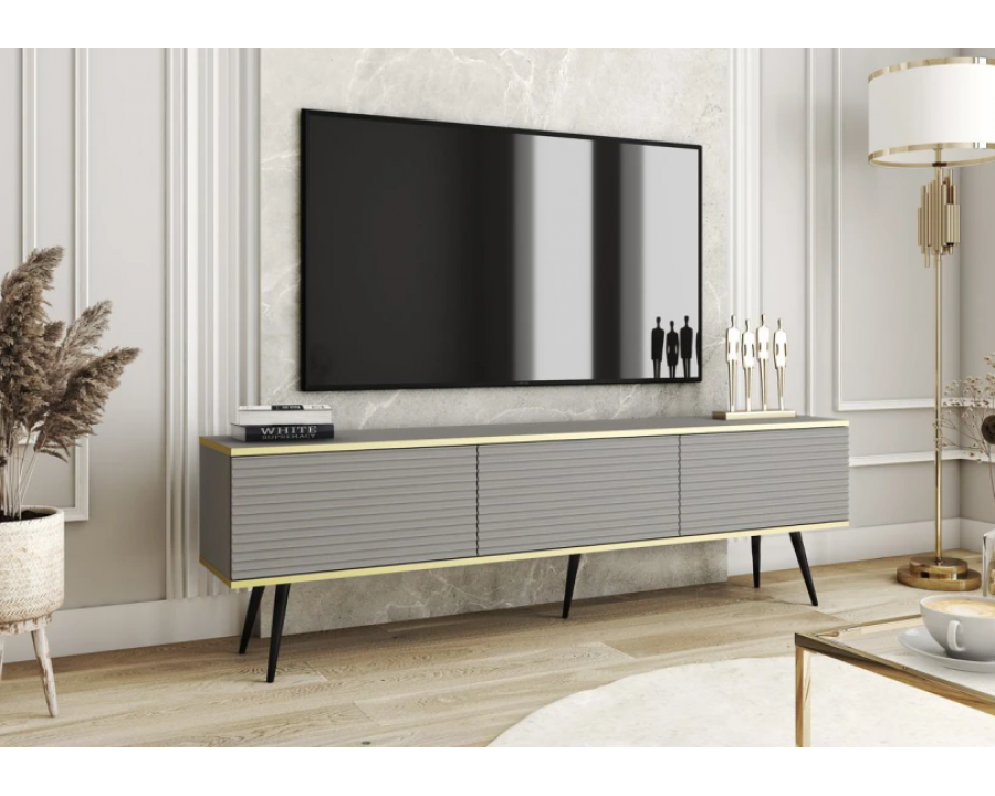 Тумба під телевізор Оро / Oro 3-дверна з чорними ніжками RTV175 MDF Сірий Ш175xВ53 см.