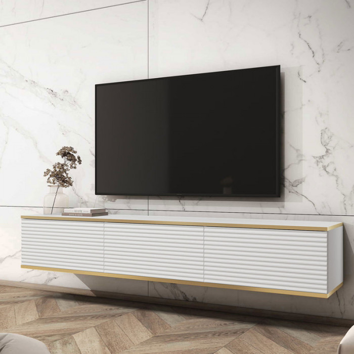 Тумба під телевізор навісна Оро / Oro 3-дверна RTV175 MDF Білий Ш175xВ30 см.