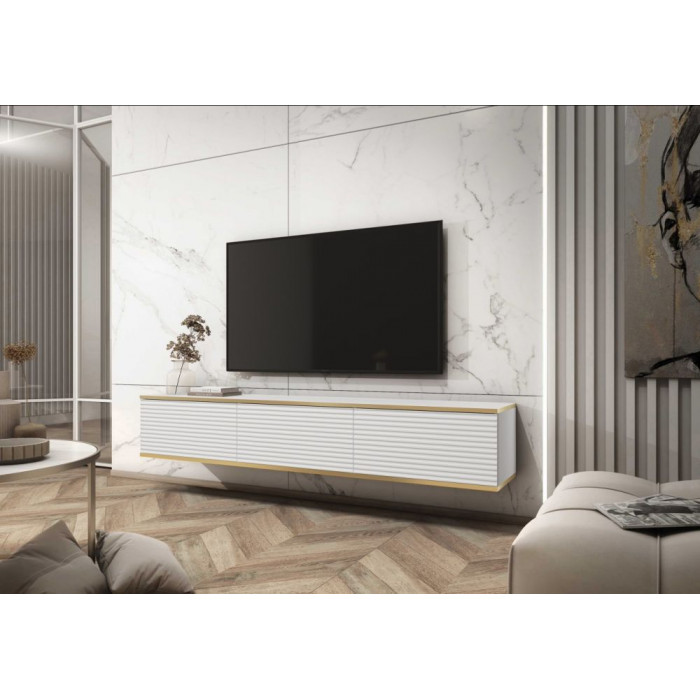 Тумба під телевізор навісна Оро / Oro 3-дверна RTV175 MDF Білий Ш175xВ30 см.