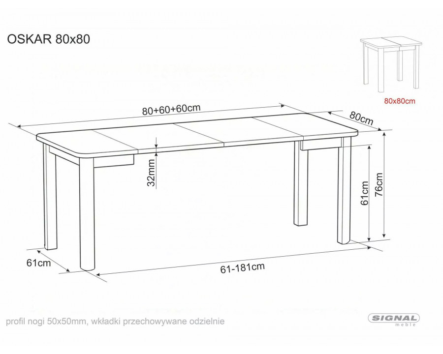 Стіл обідній кухонний розкладний Oskar (80–200)×80 см Ламінована плита Дуб / Чорний каркас