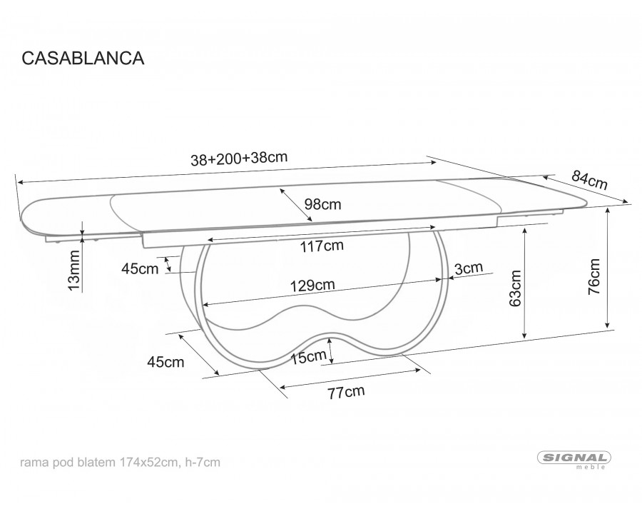 Стіл обідній кухонний розкладний Casablanca Ceramic (198–274)×98 см Кераміка Беж / Мідний каркас