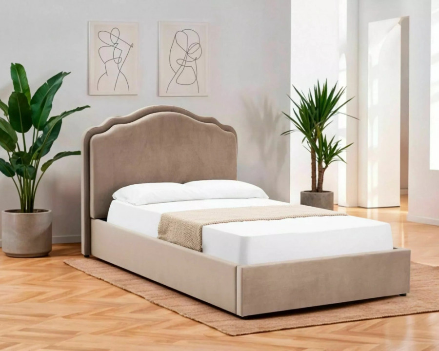 Ліжко полуторне м'яке Florencja Velvet 140×200 Темно-бежева велюр Bluvel