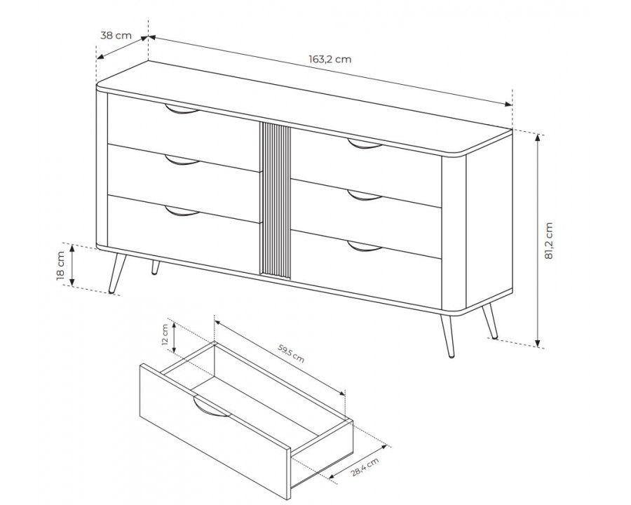 Комод Веріс / Veris 6S/163 з 6 шухлядами Дуб дунін/чорний