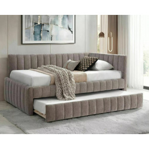 Ліжко односпальне м'яке Alfie Raven 120×201 Темно-бежева тканина