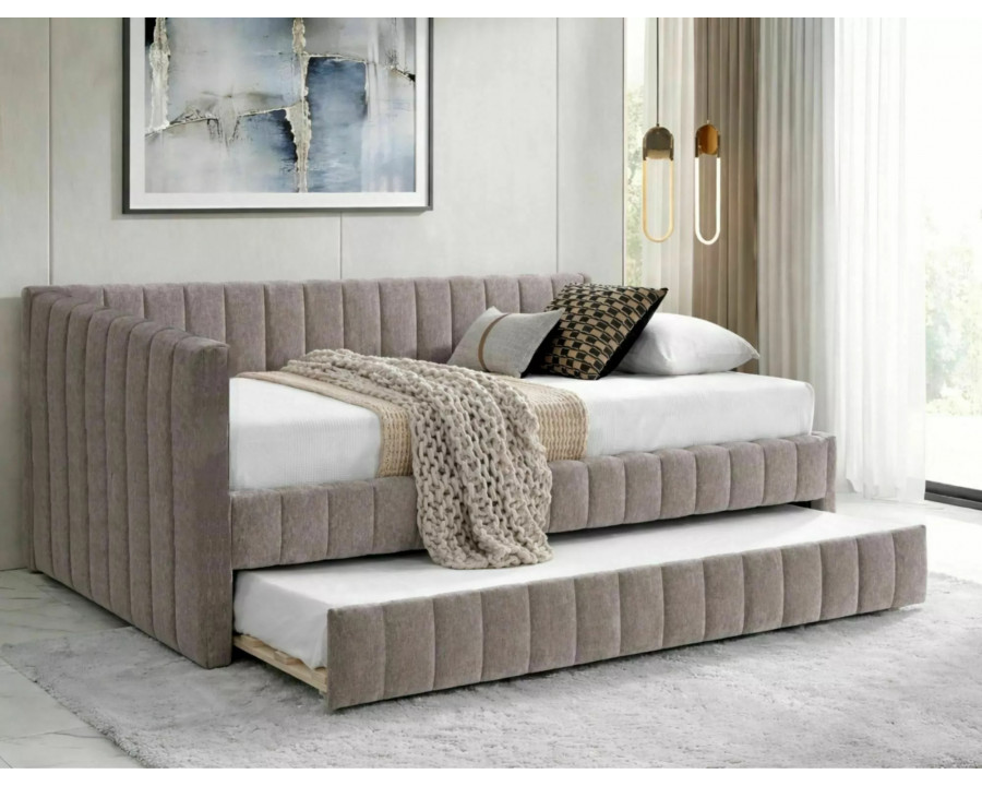 Ліжко односпальне м'яке Alfie Raven 120×201 Темно-бежева тканина