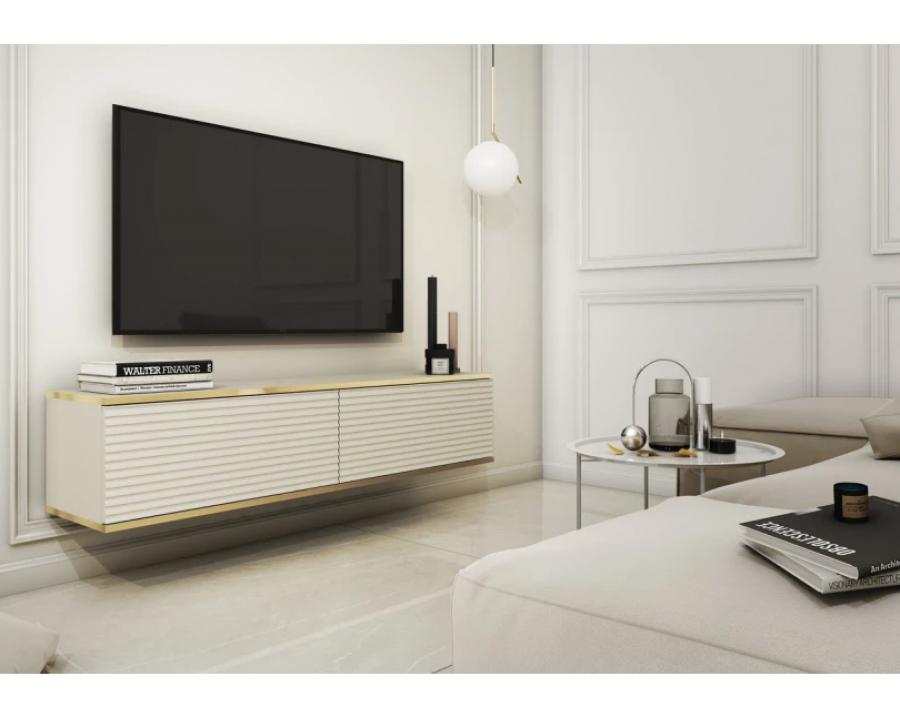 Тумба під телевізор навісна Оро / Oro 2-дверна RTV135 MDF Бежевий Ш135xВ30 см.