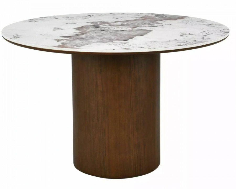 Стіл обідній кухонний Rondo Ceramic ø120 см МДФ + кераміка Білий / Горіх каркас