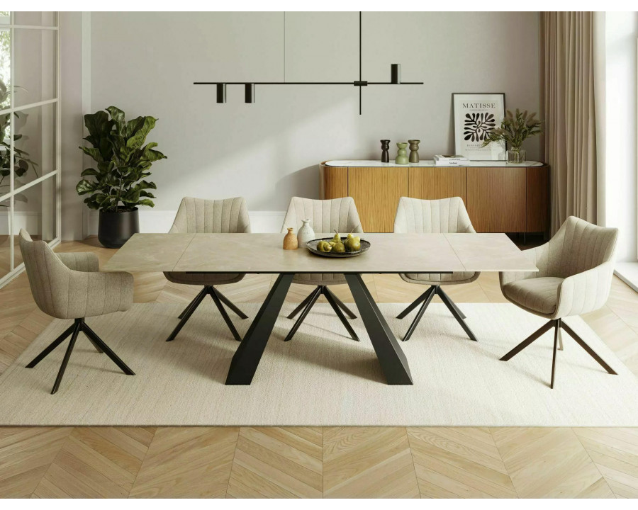 Стіл обідній розкладний SALVADORE CERAMIC Крем Diamond Cream / Чорний мат (160-240) X90 SALVADOREKRC160