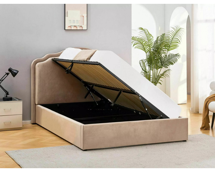 Ліжко двоспальне м'яке Florencja Velvet 160×200 Темно-бежева велюр Bluvel