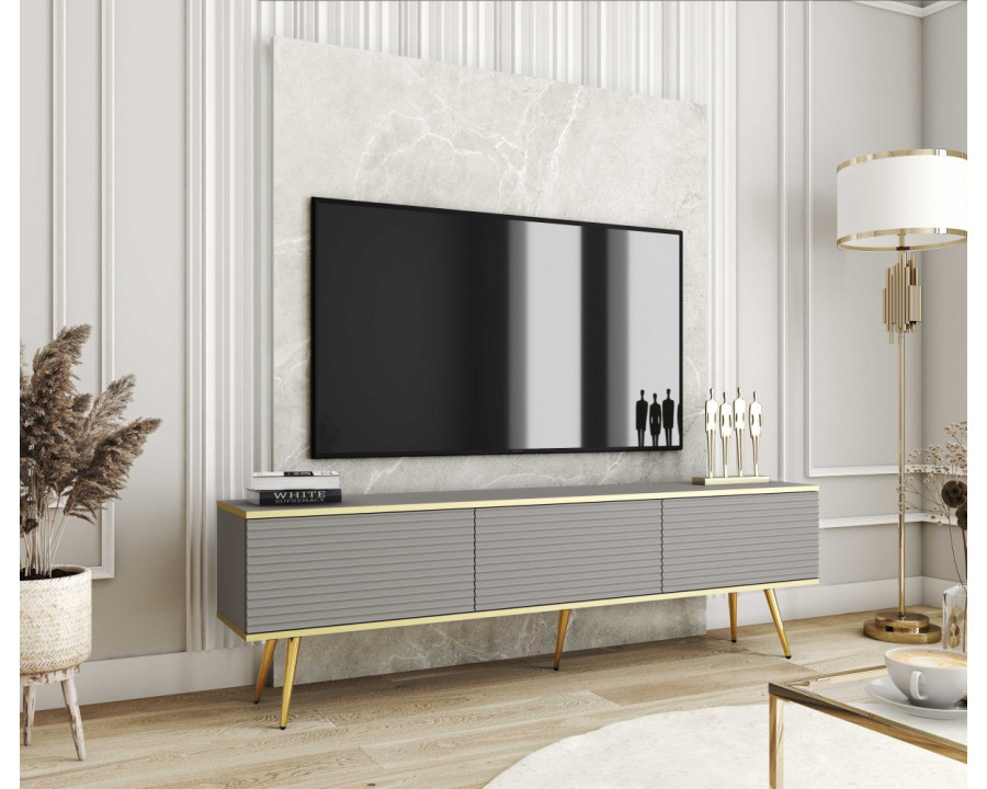 Тумба під телевізор Оро / Oro 3-дверна з золотими ніжками RTV175 MDF Сірий Ш175xВ53 см.