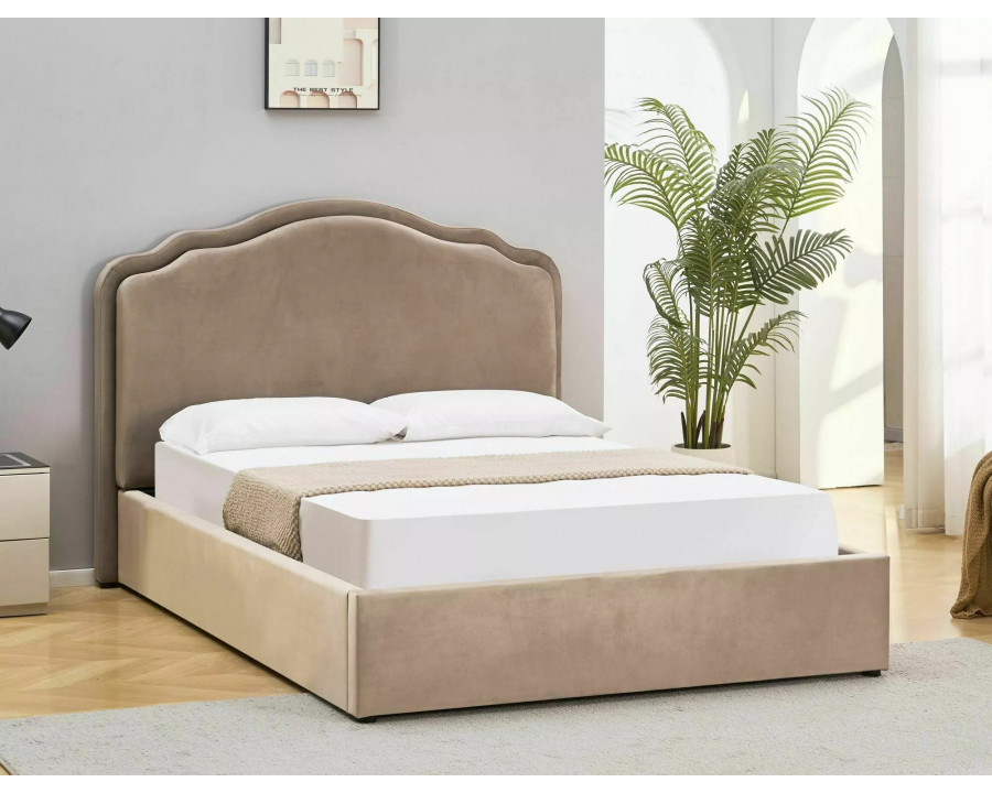 Ліжко двоспальне м'яке Florencja Velvet 160×200 Темно-бежева велюр Bluvel