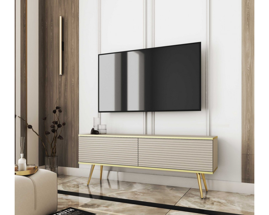 Тумба під телевізор Оро / Oro 2-дверна з золотими ніжками RTV135 MDF Бежевий Ш135xВ53 см.