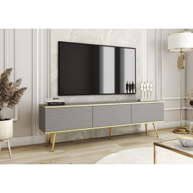 Тумба під телевізор Оро / Oro 3-дверна з золотими ніжками RTV175 MDF Сірий Ш175xВ53 см.