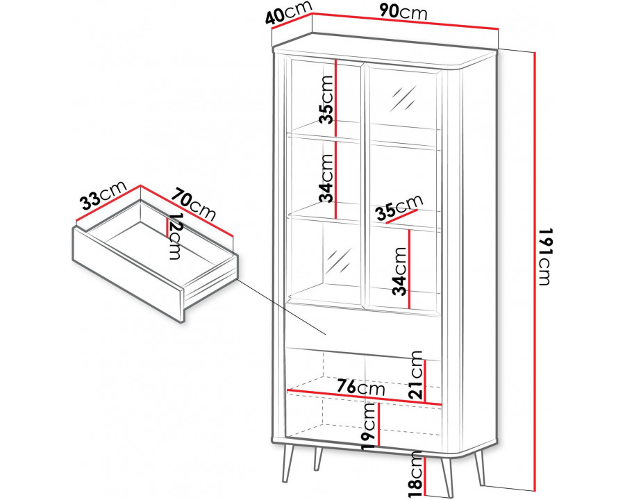 Вітрина MARLY REG 2 90х191х40 кашемір / горіх