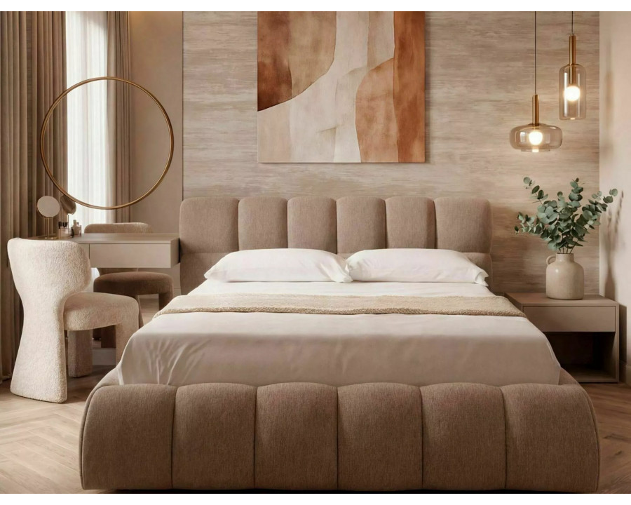 Ліжко двоспальне м'яке Parma Raven 160×200 Темно-бежева тканина