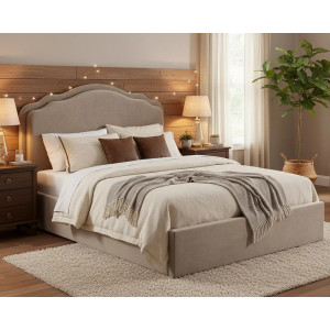 Ліжко двоспальне м'яке Florencja Velvet 160×200 Темно-бежева велюр Bluvel