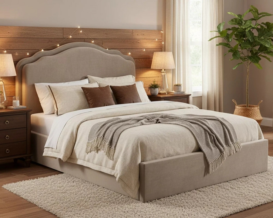 Ліжко двоспальне м'яке Florencja Velvet 160×200 Темно-бежева велюр Bluvel