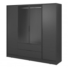 Гардеробна Келлі / Kelly 4DRM 4-дверна з центральними прозорими дверцятами та реєю Чорний 206х51х200 см.