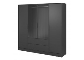 Гардеробна Келлі / Kelly 4DRM 4-дверна з центральними прозорими дверцятами та реєю Чорний 206х51х200 см.