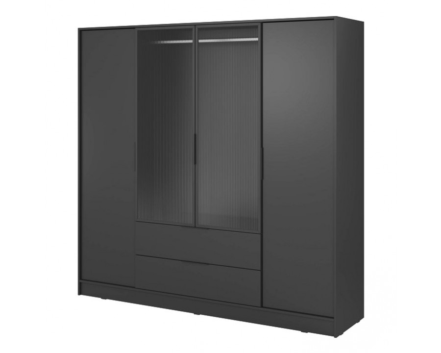 Гардеробна Келлі / Kelly 4DRM 4-дверна з центральними прозорими дверцятами та реєю Чорний 206х51х200 см.
