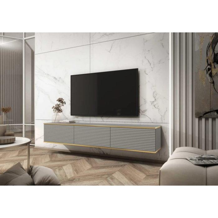 Тумба під телевізор навісна Оро / Oro 3-дверна RTV175 MDF Сірий Ш175xВ30 см.