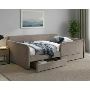 Ліжко односпальне м'яке Amelia Raven 120×200 Темно-бежева тканина