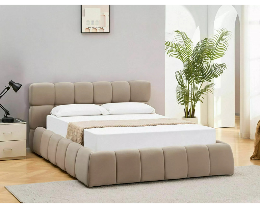 Ліжко полуторне м'яке Parma Velvet 140×200 Темно-бежева велюр Bluvel
