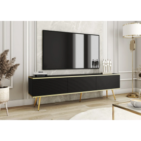 Тумба під телевізор Оро / Oro 3-дверна з золотими ніжками RTV175 MDF Чорний Ш175xВ53 см.