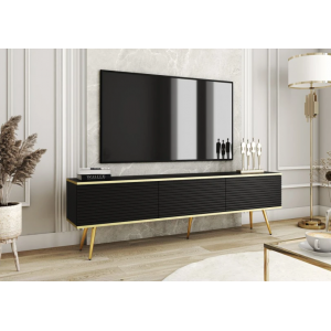 Тумба під телевізор Оро / Oro 3-дверна з золотими ніжками RTV175 MDF Чорний Ш175xВ53 см.