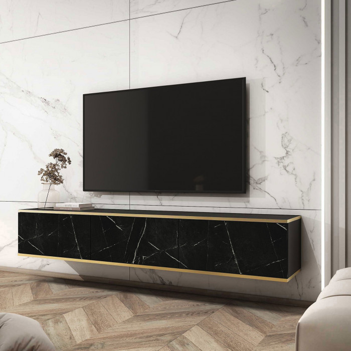 Тумба під телевізор навісна Оро / Oro 3-дверна RTV175 MDF Чорний Ш175xВ30 см.