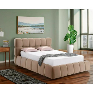 Ліжко полуторне м'яке Parma Velvet 140×200 Темно-бежева велюр Bluvel