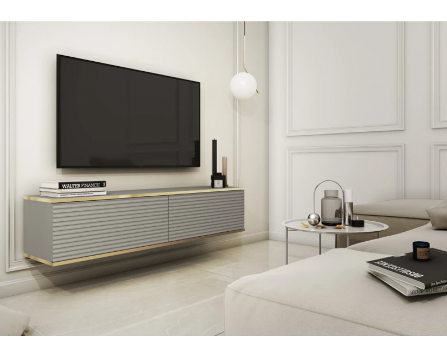 Тумба під телевізор навісна Оро / Oro 2-дверна RTV135 MDF Сірий Ш135xВ30 см.