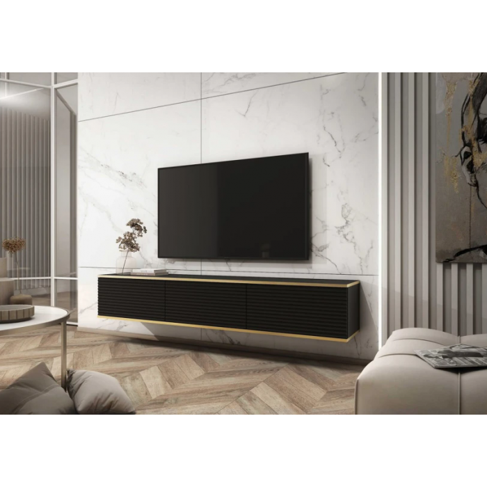 Тумба під телевізор навісна Оро / Oro 3-дверна RTV175 MDF Чорний Ш175xВ30 см.