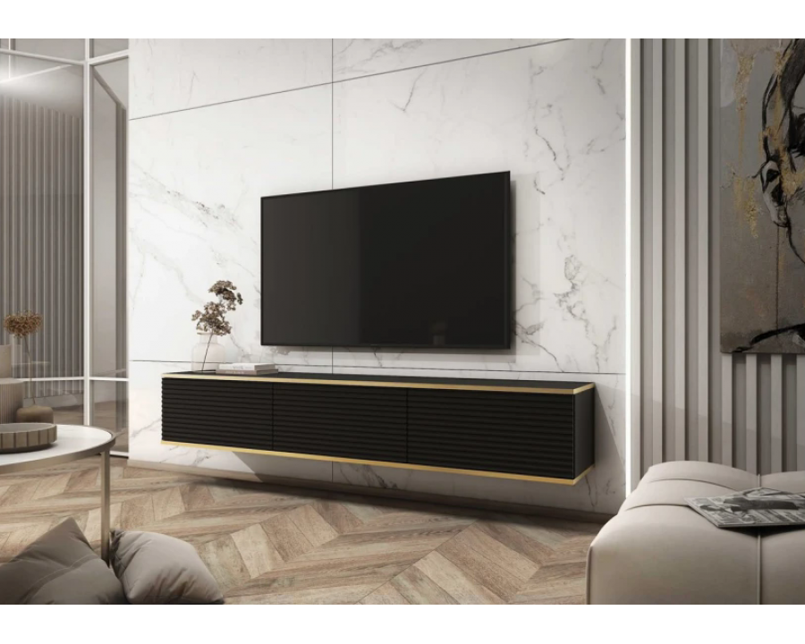 Тумба під телевізор навісна Оро / Oro 3-дверна RTV175 MDF Чорний Ш175xВ30 см.