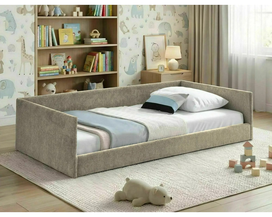 Ліжко односпальне м'яке Leo Raven 90×180 Темно-бежева тканина