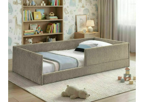 Ліжко односпальне м'яке Leo Raven 90×180 Темно-бежева тканина