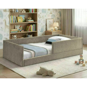 Ліжко односпальне м'яке Leo Raven 90×180 Темно-бежева тканина