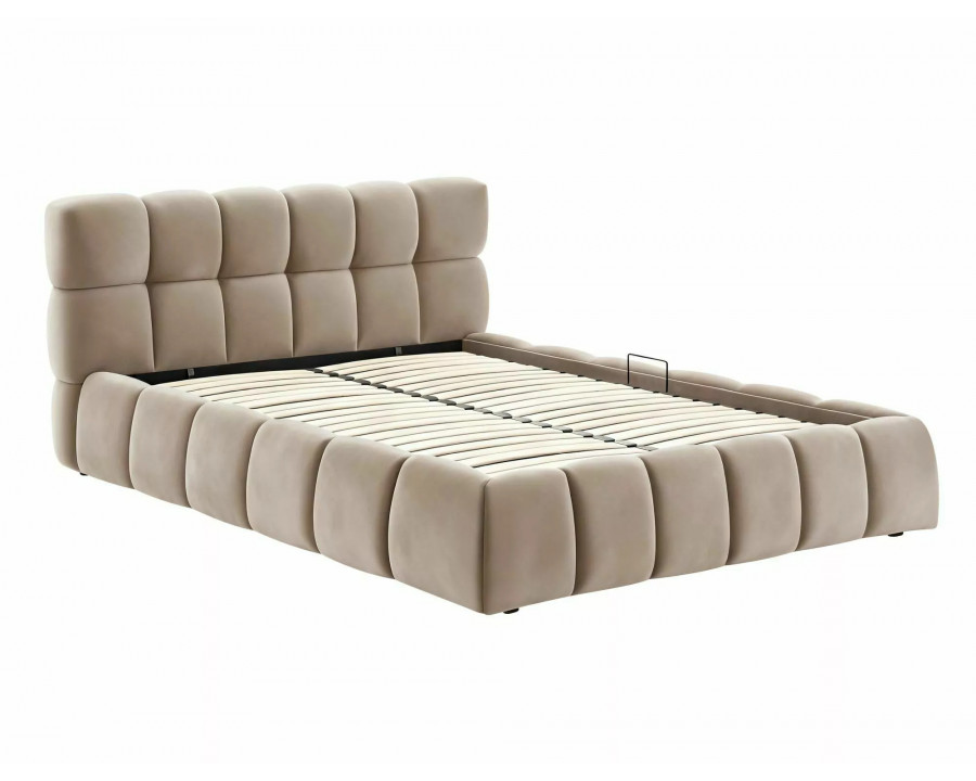 Ліжко полуторне м'яке Parma Velvet 140×200 Темно-бежева велюр Bluvel