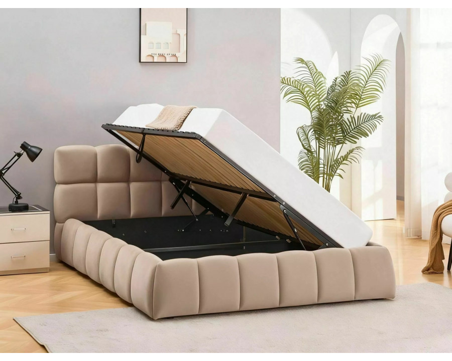 Ліжко полуторне м'яке Parma Velvet 140×200 Темно-бежева велюр Bluvel