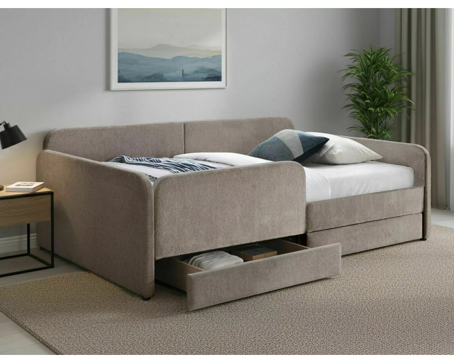 Ліжко односпальне м'яке Amelia Raven 120×200 Темно-бежева тканина