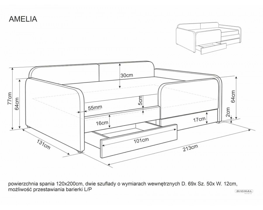 Ліжко односпальне м'яке Amelia Raven 120×200 Темно-бежева тканина
